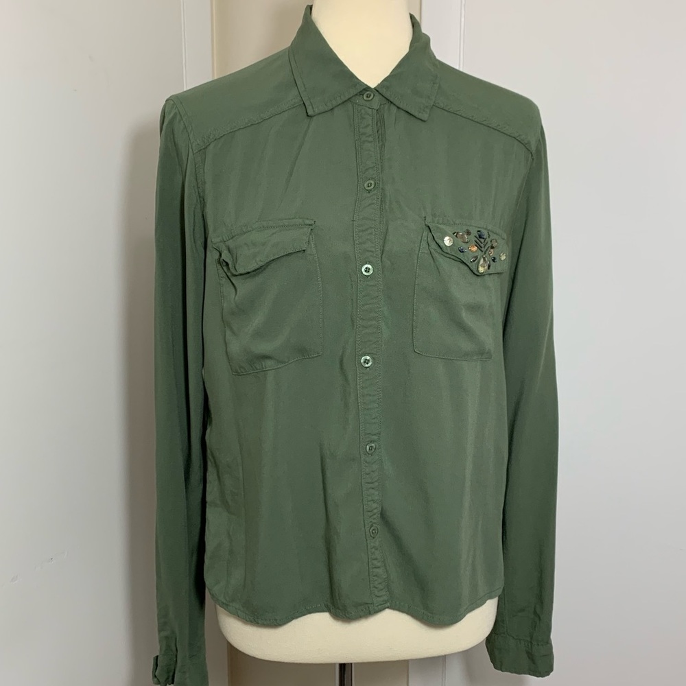 Hollister Beaded Pocket Button Up Shirt